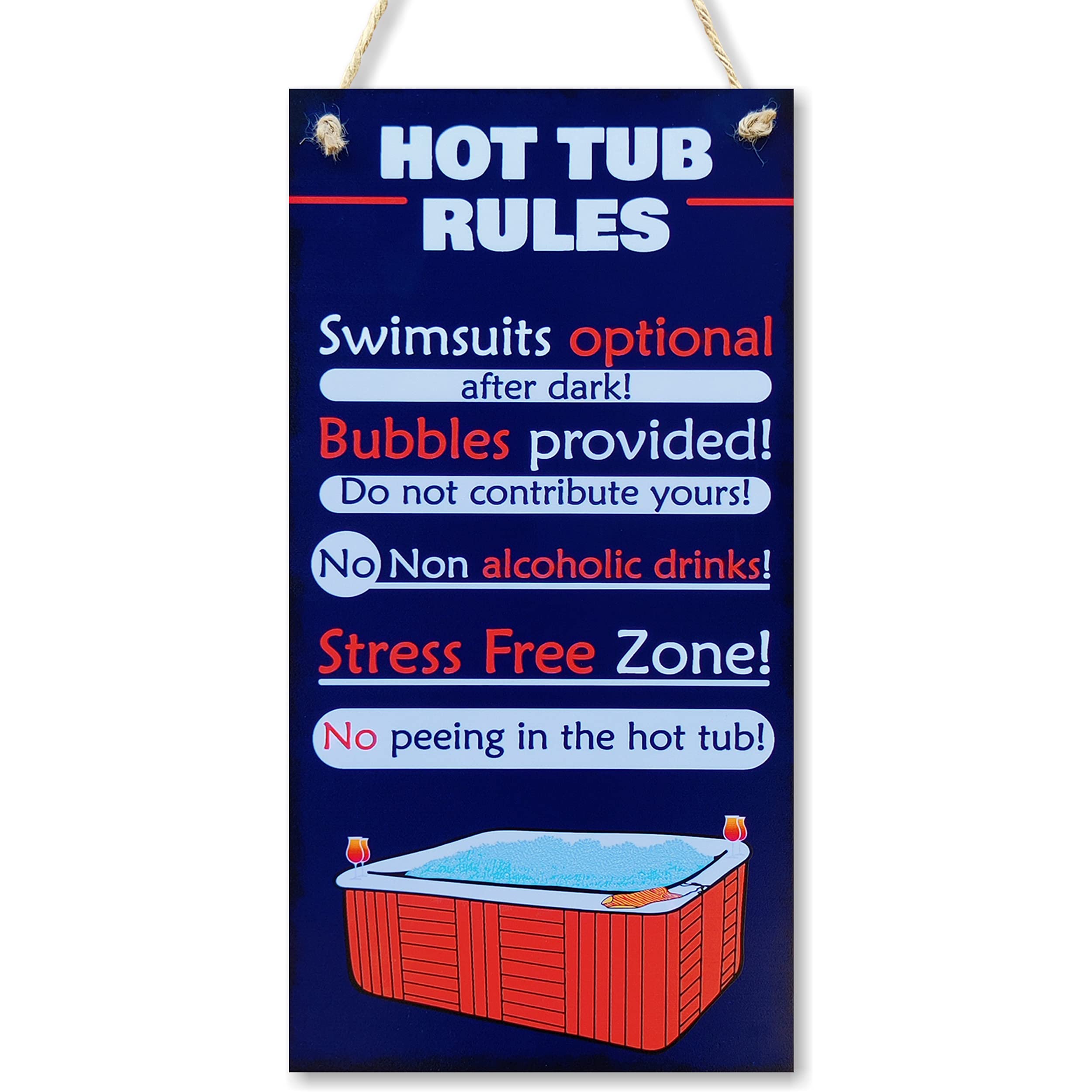 CARISPIBET Hot tub rules home signs house decoration signs bathroom funny decorative plaques 12" x 6"