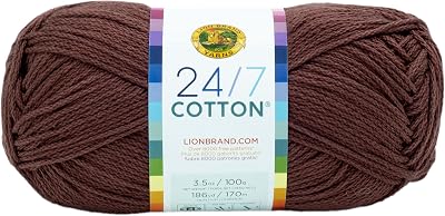 Lion Brand 24/7 Cotton Mercerized Lightweight Yarn Coffee Beans 185 yd