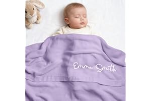 Personalized Baby Blanket with Name - Organic Cotton Custom Embroidered Blanket for Newborn Baby Girl Boy Gifts, 30x40 Inch S