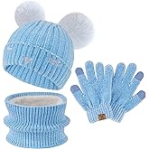 Toddler Boys Girls Winter Warm Knit Beanie Hat Touchscreen Gloves Neck Scarf with Fleece Cap for 3 4 5 6 7 Year Kid Gifts