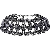 NABROJ Rhinestone Crystal Choker Necklace - Valentines Day Gifts Costume Jewelry for Women- Chunky Elegant Flower Wide Necklaces Wedding Jewelry