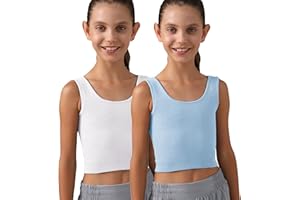 MCEDAR Girls Tank Tops Double Lined Ribbed Knit Crop Tops 2 Pack Basic Sleeveless Athletic Round Neck Dance Top