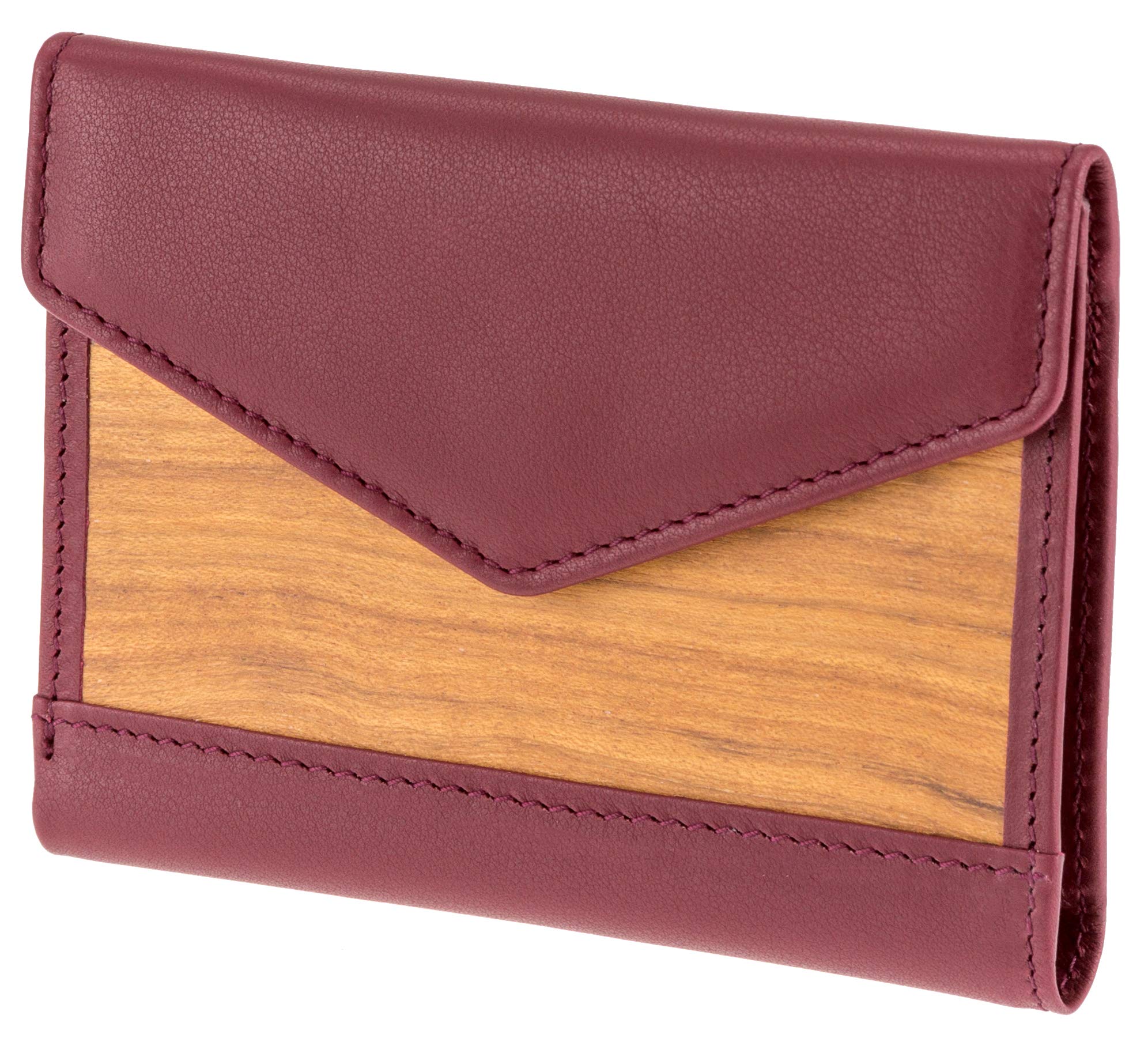 SEBASTIAN STURM Linda Purse Real Wood and Leather Elegant Women's Wallet, Red / Amazaque (Red) - 3090