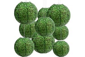 ROCEEI 9 Pcs Boxwood Hanging Paper Lanterns Back to School Hanging Decorations First Day of School Round Green Paper Lanterns for Celebrating Welcome Back to Classroom Supplies, 8, 10, 12 Inches