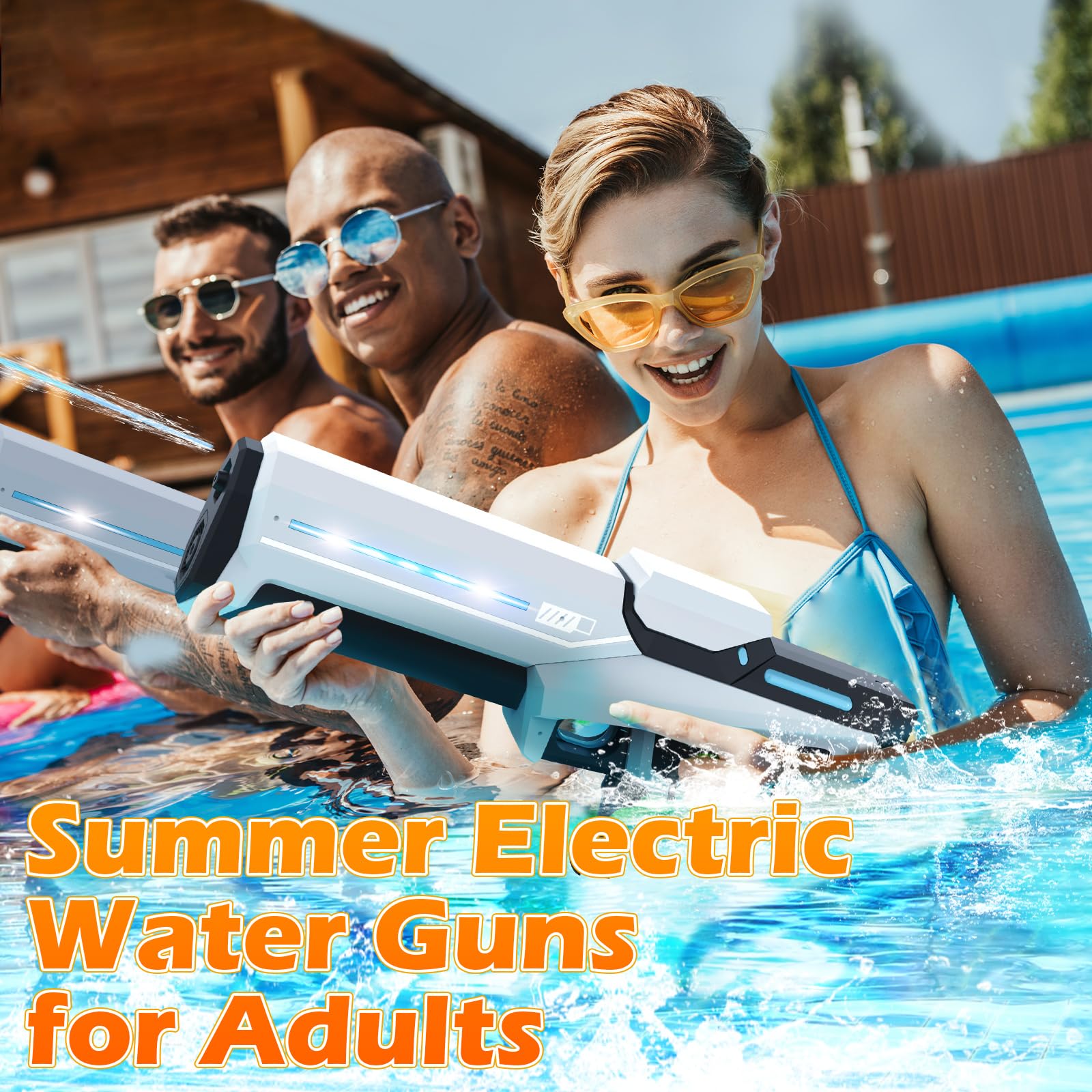 Elektrische Wasserspritzpistole für Kinder & Erwachsene Wasserpistole 60B– Automatisch, Wasserdicht, Batteriebetrieben für Pool, Strand, Outdoor-Partys 8-12 Jahre 5