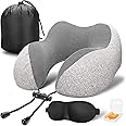 MLVOC Travel Pillow 100% Pure Memory Foam Neck Pillow, Comfortable & Breathable Cover, Machine Washable, Airplane Travel Kit 