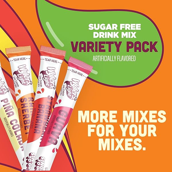 WYLER’S LIGHT ISLAND FLAVORS VARIETY PACK, SINGLES TO GO SUGAR FREE DRINK MIX, LOW CALORIE WATER ENHANCER, 30 STICKS, PIÑA COLADA, RAINBOW SHERBET, STRAWBERRY BANANA, GUAVA