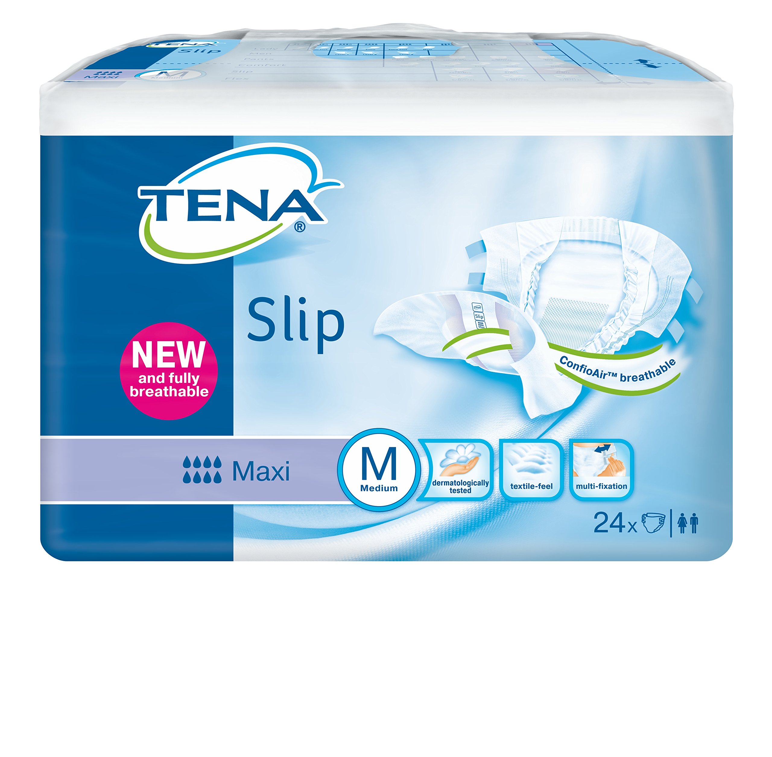 Tena Slip All-in-One Pads Maxi Medium with ConfioAir - Pack of 24 (Eligible for VAT relief in the UK)