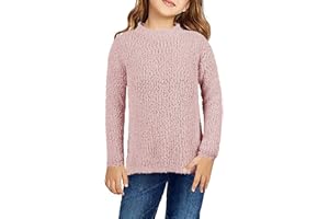GAMISOTE Girl's Fuzzy Warm Sweater Crew Neck Chunky Side Slit Jumper Pullover Outwear