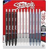 Sharpie S-Gel, Gel Pens, Medium Point (0.7mm), Black and Blue Gel Ink Pens, 12 Count