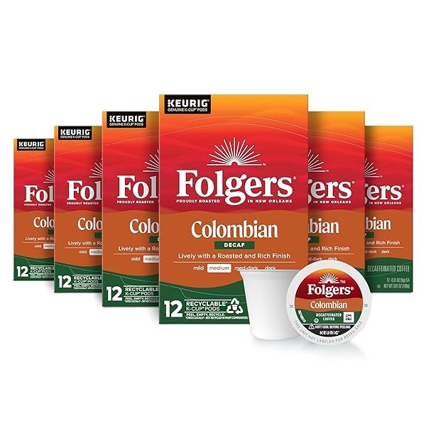 FOLGERS COLOMBIAN DECAF MEDIUM ROAST COFFEE, 72 KEURIG...