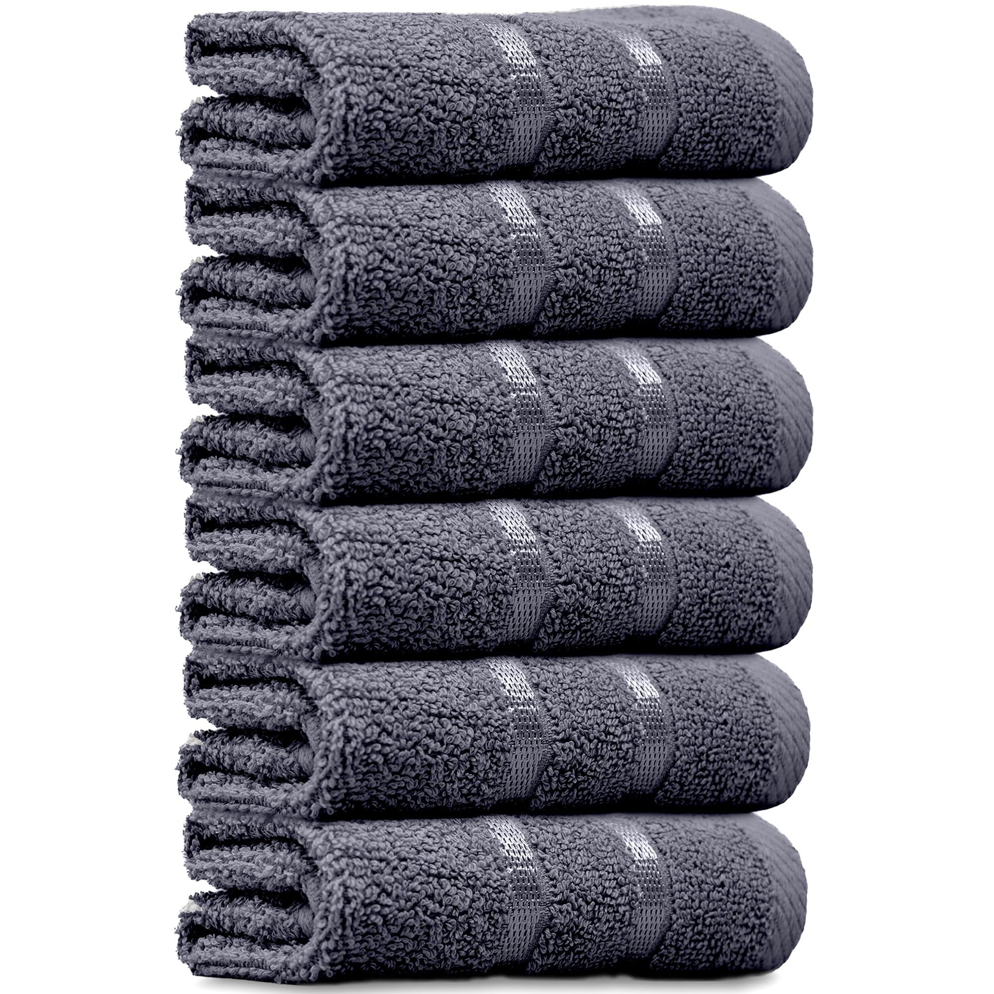 Towelogy® Luxury Egyptian Cotton Face Cloth Flannel Fingertip Towels Set 500 GSM Supersoft and Highly Absorbent Washcloths 30x30 cm (Pack 6, Charcoal Grey)
