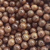 INSPIRELLE 800pcs 8mm Dark Brown Wooden Beads Undyed Natural Stripe Round Wood Loose Craft Beads for Bracelets and Jewelry Making