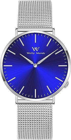 Amazon Welly Merck 時計 レディース 人気ランキング スイスブランド 36mm ブルー 文字盤 スイス製クォーツ サファイアガラス 18ｍｍ シルバーメッシュバンド 腕時計 腕時計 通販