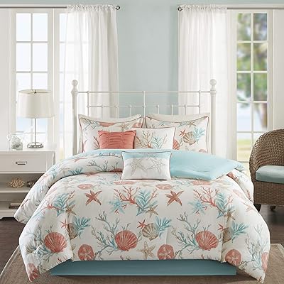 Madison Park Pebble Beach Comforter Set, Queen Coral/Teal
