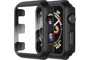 Diruite 2-Pack for Apple Watch Series 3/2/1 38mm Tempered Glass Screen Protector Case, Black