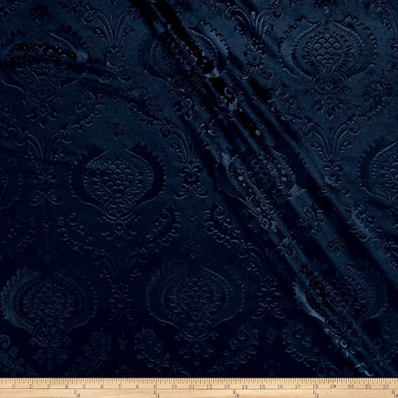 Unique Quality Fabrics Damask Embossed Velvet Fabric, Yard, Navy