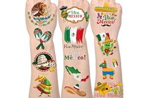Mexico Independence Day Temporary Tattoos - Lovarywow 200+ Mexican Party Decorations Viva Mexico Themed Party Favors Supplies Temporary Tattoos Stickers Gifts for Kids Women Rewards Prizes