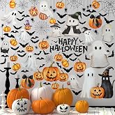 Haull 6 Sheet Halloween Wall Stickers Vintage Watercolor Wall Decals | Spooky Stickers, Ghost Evil Pumpkin Bat Black Cat Prints, Peel and Stick, Vinyl Decor, Window Clings, for Fall Party Gift