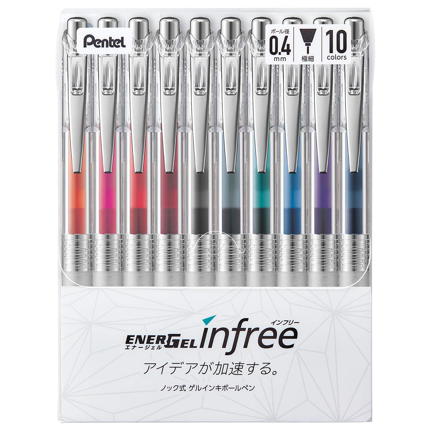 Pentel BLN74TL-10 EnerGel Ink Ballpoint Pen, 0.02 inches (0.4 mm), 10 Colors
