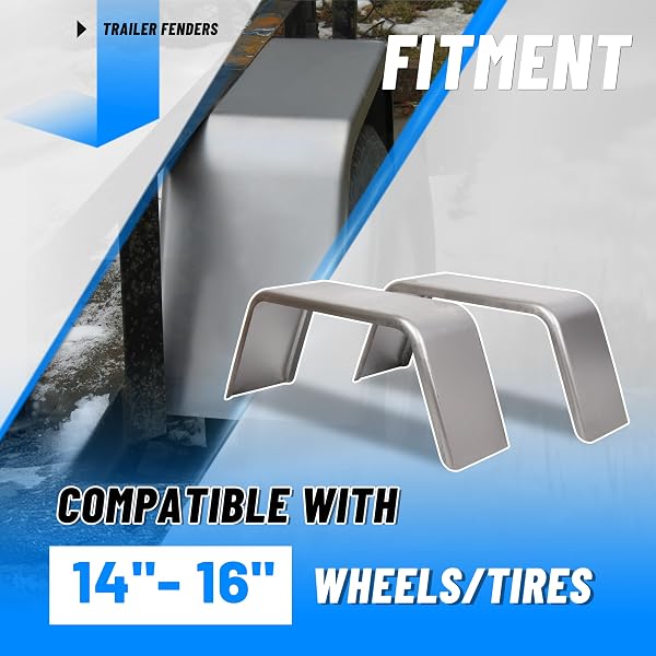 ECOTRIC SQUARE TRAILER FENDERS FOR 14″-16″ WHEELS COMPATIBLE WITH CAR HAULER CARGO TRAILER UTILITY LANDSCAPE TRAILER 2 PACK 1 PAIR