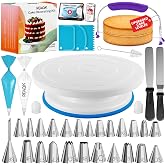 RFAQK 90PCs Cake Decorating Kit with Video Course for Beginner by Pro Baker | Upgraded Cake Leveler, Numbered Piping Tips with 55 Anti-burst Piping Bags,Smooth Cake Turntable, Icing Spatulas &amp; Much more