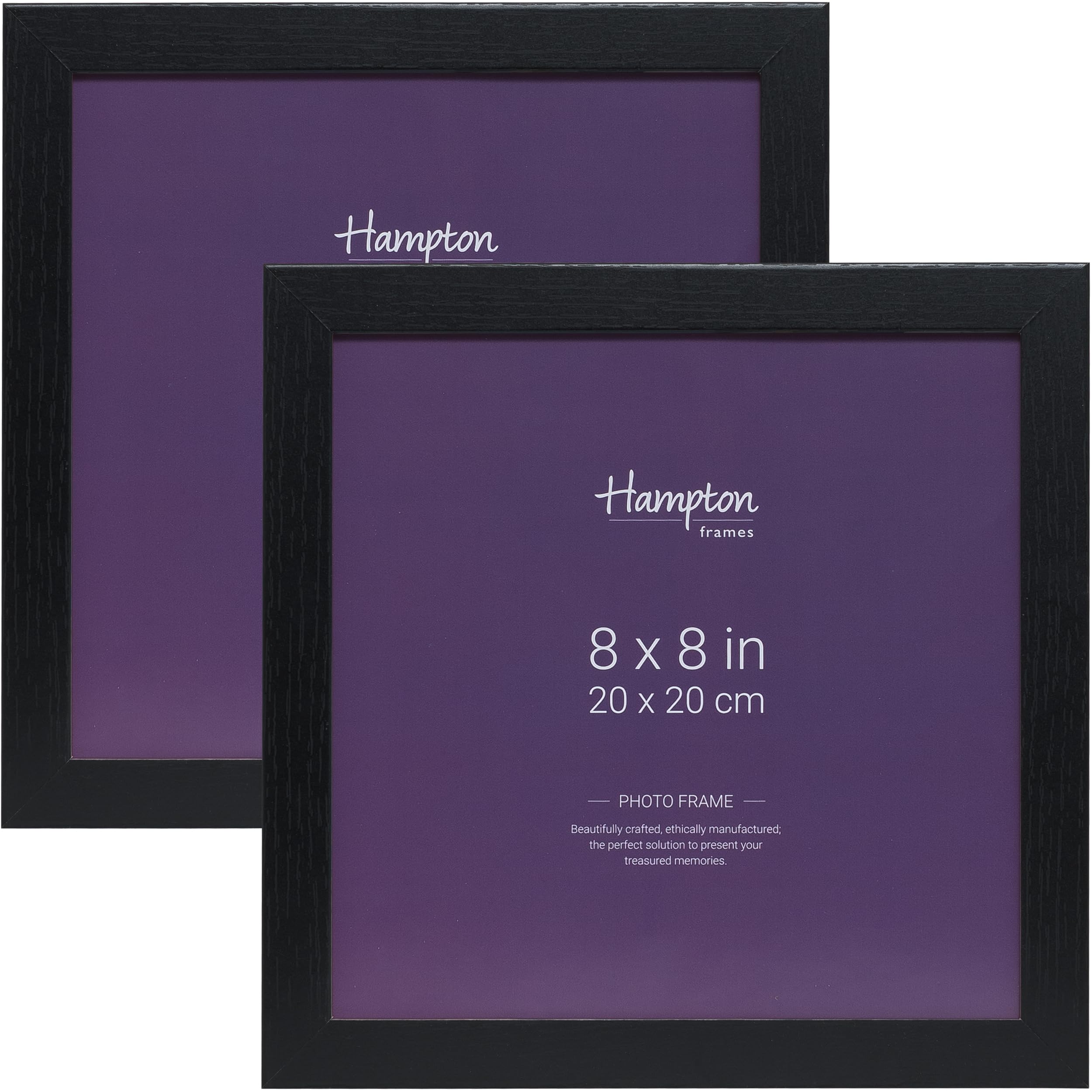 Hampton Frames OXFORD 8x8 (20x20cm) Pack of 2 Black Picture Frame Acrylic (Non-Glass) OXF88NGX-2PK
