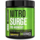 Jacked Factory NITROSURGE Pre Workout Supplement - Endless Energy, Instant Strength Gains, Clear Focus, Intense Pumps - NO Booster & Powerful Preworkout Energy Powder - 30 Servings, Pineapple