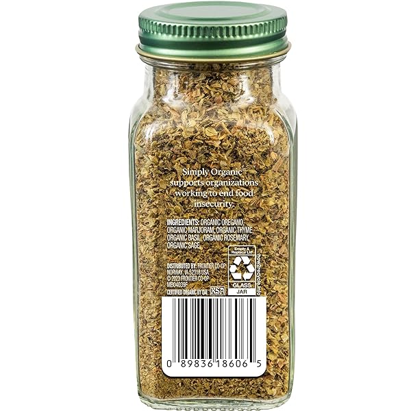 SIMPLY ORGANIC ITALIAN SEASONING, 0.95 OUNCE, ORGANIC HERBS, OREGANO, MAJORAM, THYME, ROSEMARY, BASIL, SAGE, KOSHER, NONGMO