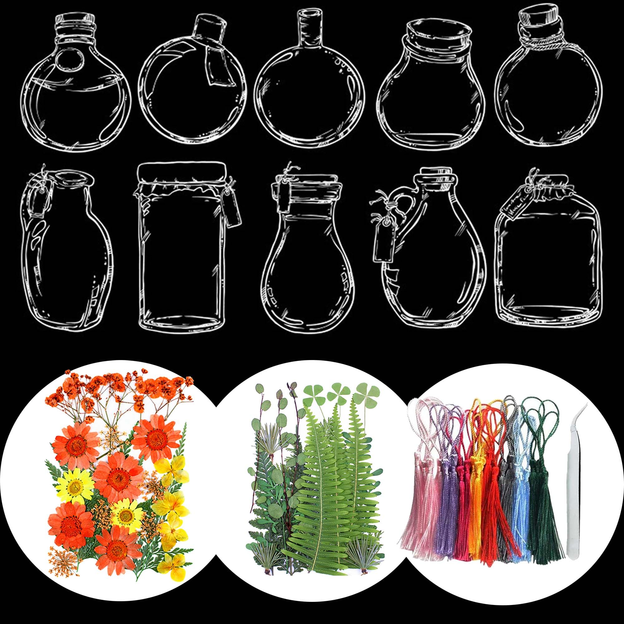 Cayway DIY Transparent Dried Flower Bookmark Set Include Clear Bookmarks Dried Flowers Colorful Tassels and Real Pressed Flowers Dry and Handmade Dried Floral Bookmark for Reader (60PCS) — image 1