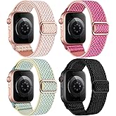 4 Pack Stretchy Nylon Band Compatible with Apple Watch Bands for Men Women 44mm 40mm 41mm 42mm 45mm 46mm 49mm 38mm, Braided Solo Loop Elastic Strap for iWatch Ultra 3 2 Series 11 10 9 8 7 6 5 4 SE 3