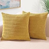 decorUhome Mustard Yellow Neutral Decorative Fall Throw Pillow Covers 18x18 Inch Set of 2, Boho Soft Corduroy Striped Square Pillow Covers Modern Twill Pillow Covers for Couch Bed Sofa Living Room
