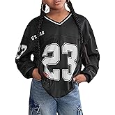 Floerns Girl's Kids Basketball Jersey T Shirt Long Sleeve V Neck Number Print Tee Shirts