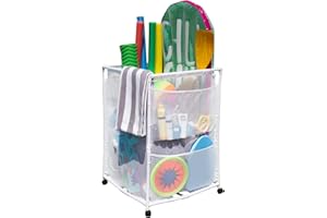 Essentially Yours Rolling Pool Storage Organizer Bin, Medium, (25.4" W x 25.4" L x 40" H), White Style 417227