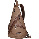 WITZMAN Canvas Sling Bag for Men Women Convertible Sling Backpack Crossbody Vintage Chest Bag Travel Casual Daypack（A8003 Brown）