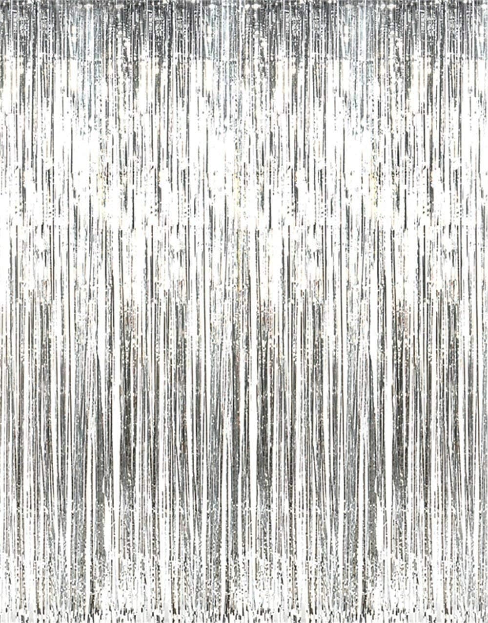 Tytroy Metallic Silver Tinsel Curtain Photo Booth Backdrop Event Decoration 3'x8' (1 pc)