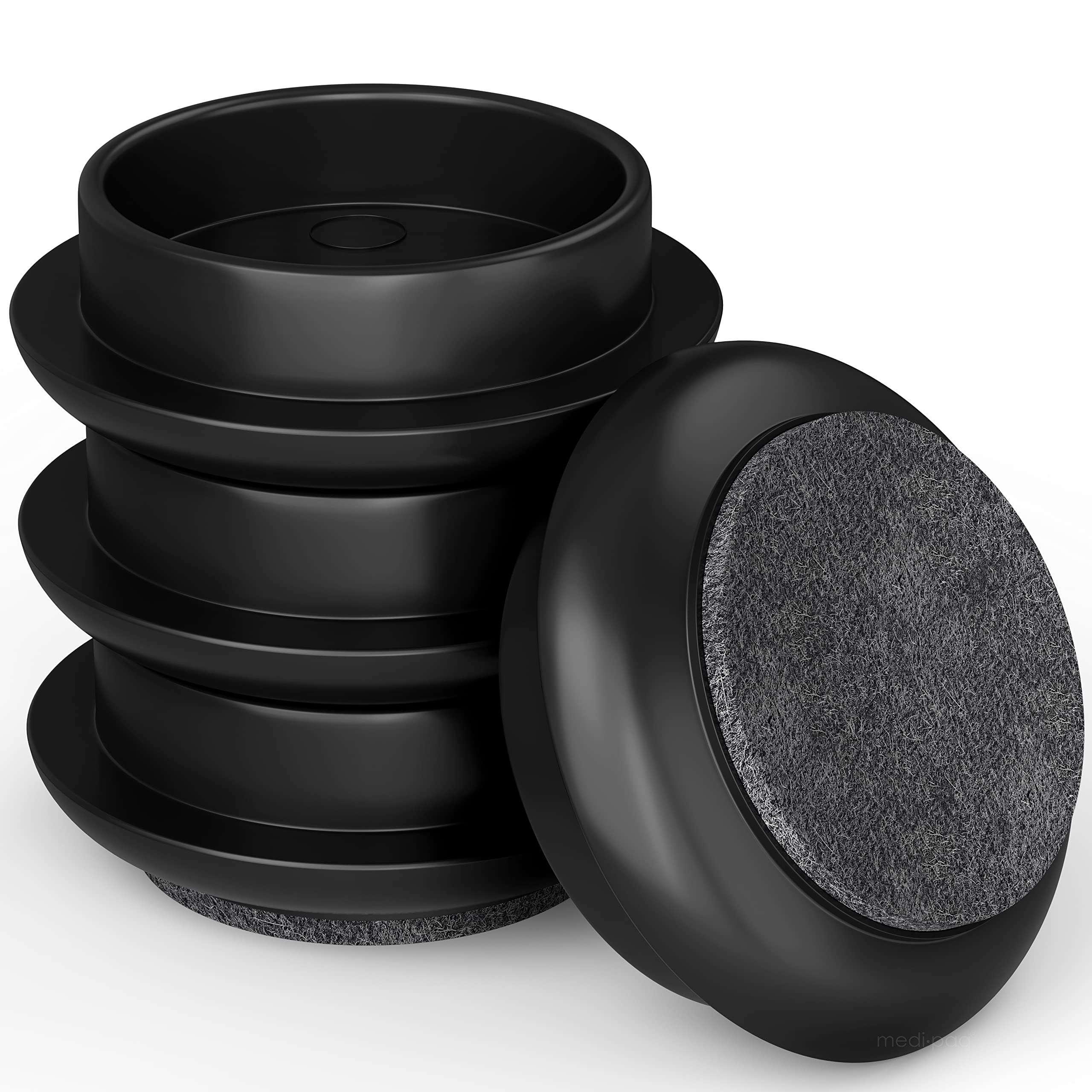 Medipaq Felt Castor Cups – 4x Small 44mm Black – Protects Wooden & Smooth Floors – Chair & Furniture Leg Protectors
