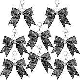 LSLYHTC 8Pcs Cheer Bow Keychain, Cheer Bow Accessories with Glitter Rhinestones for Teen Cheerleaders and Softball Accessory(Glitter Black)
