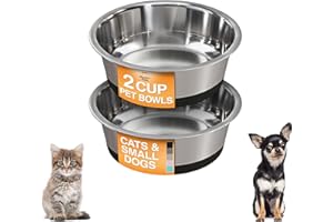 Neater Pet Brands Stainless Steel Dog Bowls with Non-Slip Rubber Bottom – 2 Cup (16 oz), Black - Set of 2 Heavy Duty Metal Dog Bowls, Dishwasher Safe, Food or Water Bowl, Ideal for Small Dogs & Cats