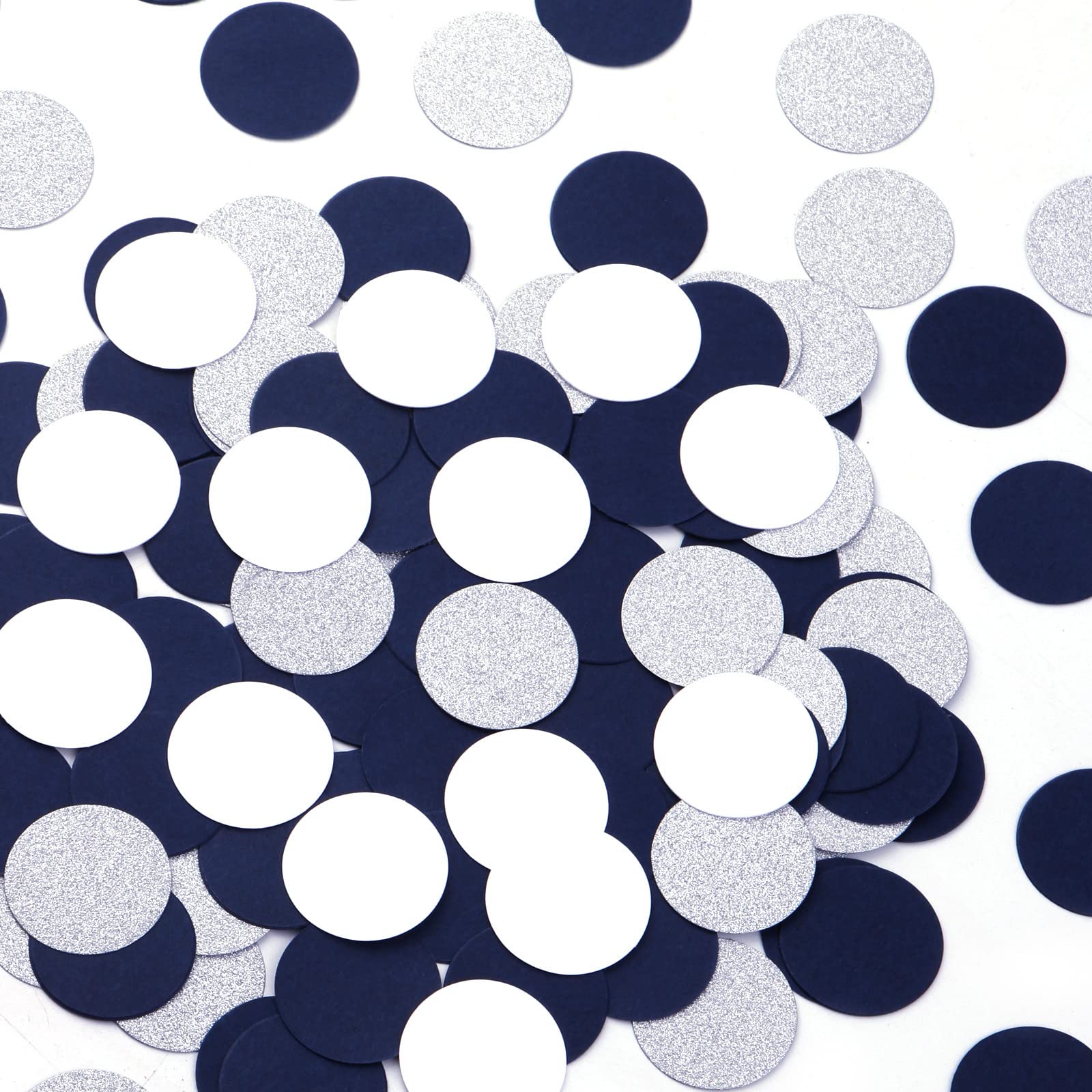 Navy Blue White Silver Paper Confetti Birthday Decorations for Boys 300pcs Glitter Sprinkles Biodegradable Table Confetti Round for Graduation Wedding Baby Shower Party Lasting Surprise