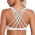 CRZ YOGA Strappy V Neck Sports Bras for Women - Criss Cross Back Wireless Padded Workout Yoga Bra