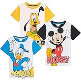 Disney Kids 3 Pack Classic T-Shirts Mickey Mouse Goofy Donald Dress Up Top Girls Boys Cotton Summer Tees