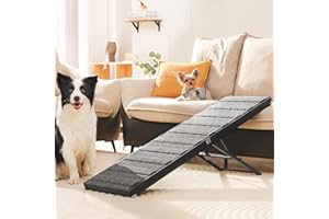 CRESO HOM Dog Car Ramp, 51" Long Folding Pet Stair Ramp with 4 Level Adjustable Hight, Non-Slip Dog Steps for All Dogs, Portable Wood Dog Ramp for Car, Sofa, Bed, Black