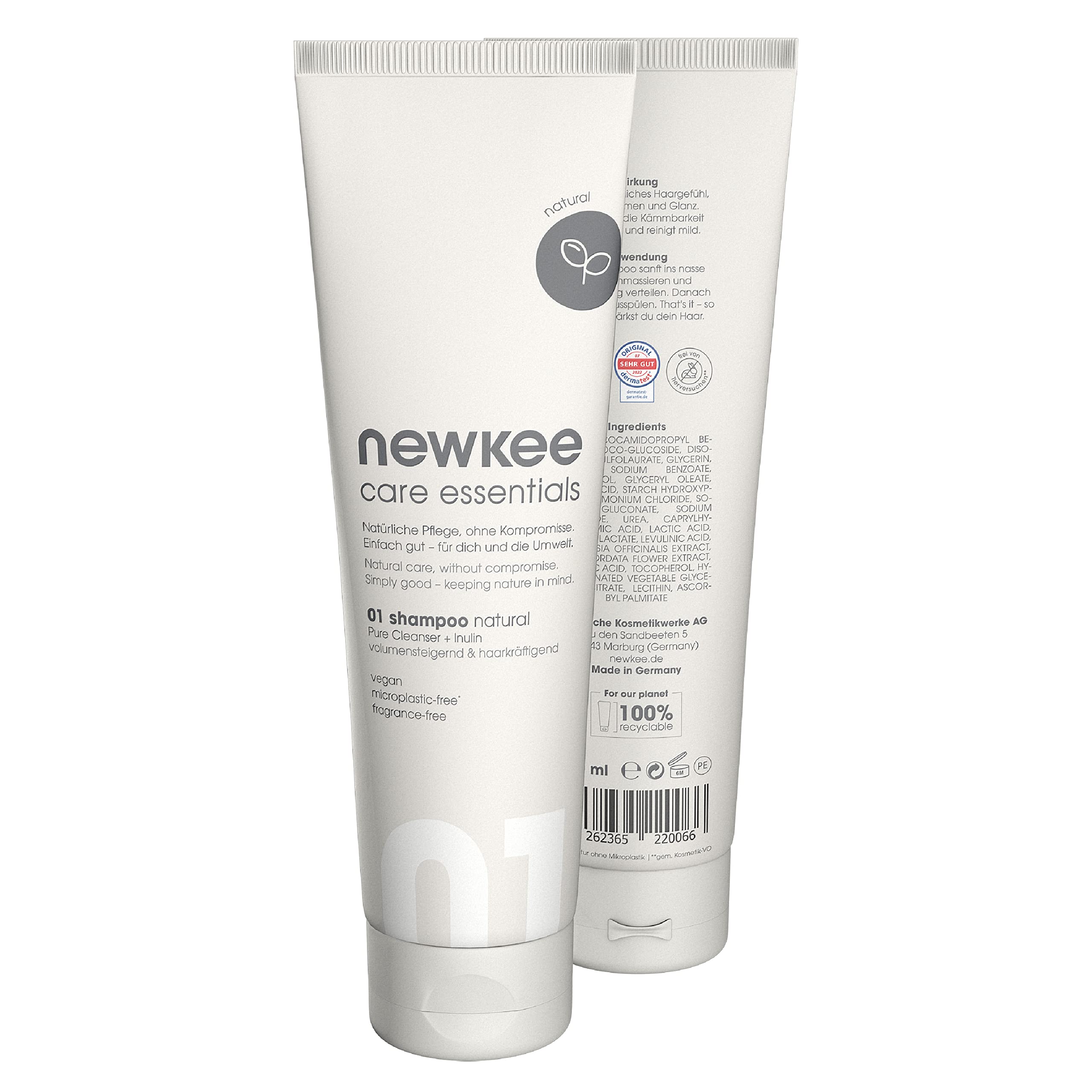 newkee Natural Shampoo (150 ml), for Daily Hair Washing, Without Perfumes and Fragrances, Hair Shampoo Developed by Manuel Neuer & Angelique Kerber - Hair Care Suitable for Dry Scalp