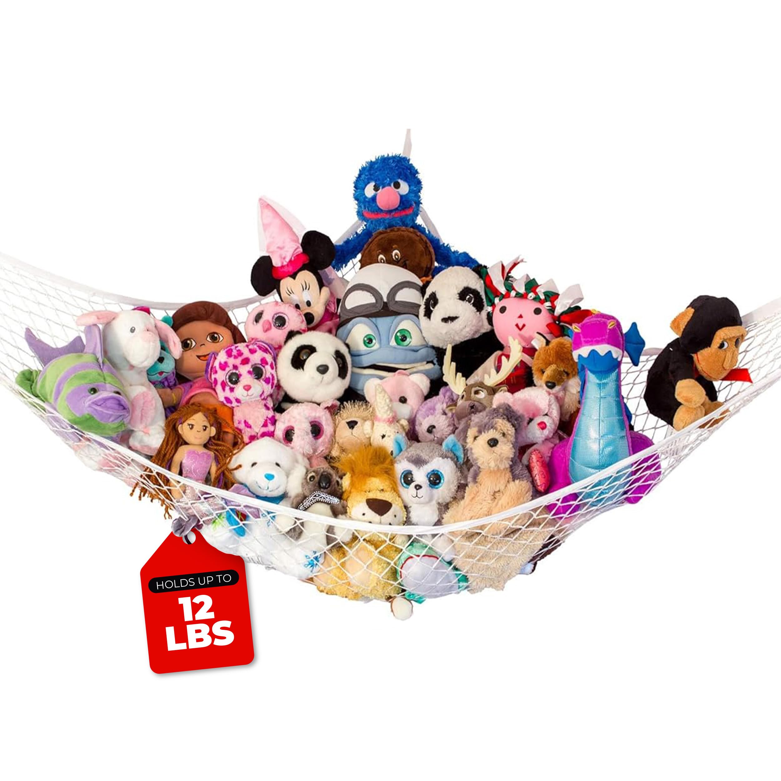 Photo 1 of Lilly's Love Stuffed Animal Hammock | Corner Hanging Organizer, Toy Storage, Stuffed Animal Storage Net | Made From Quality Fishing Net, Holds 12lbs | 67"x47"x47" (White)