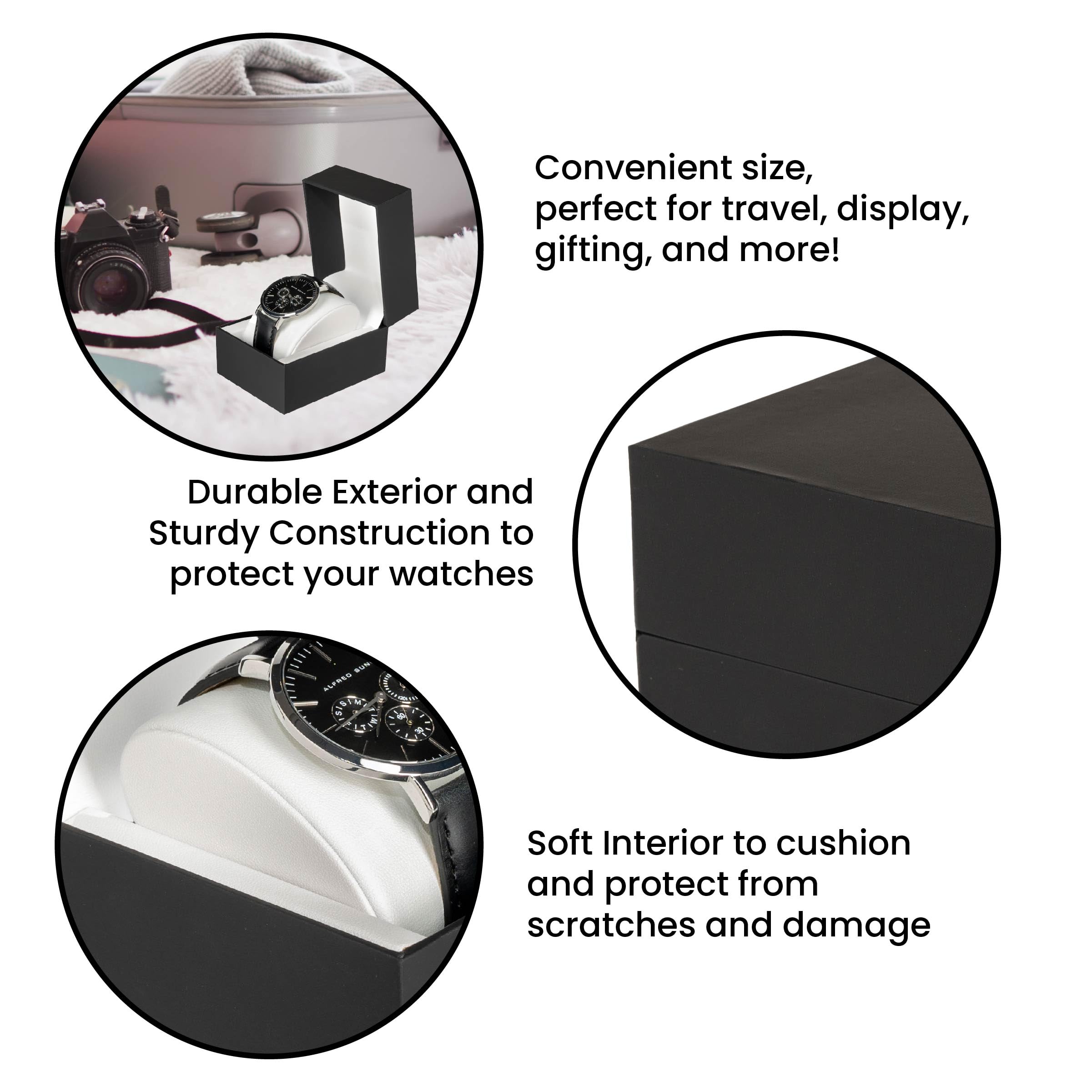 Prestige & Fancy Premium Black Watch Gift Box with Pillow – Single Watch case Storage Box PU Wristwatch Display Case Organizer for men and women for Christmas, Birthdays, Anniversary (Black)