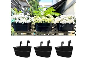 LÁLÁGREEN LaLaGreen Outdoor Plants Rail Planter (11.2 Inch, 3 Pack) Black Metal Iron Hanging Flower Pots Deck Railings Fence Buckets Modern Boho Style Wall Mount Window Box Plant Holder Hooks Porch Home Decor