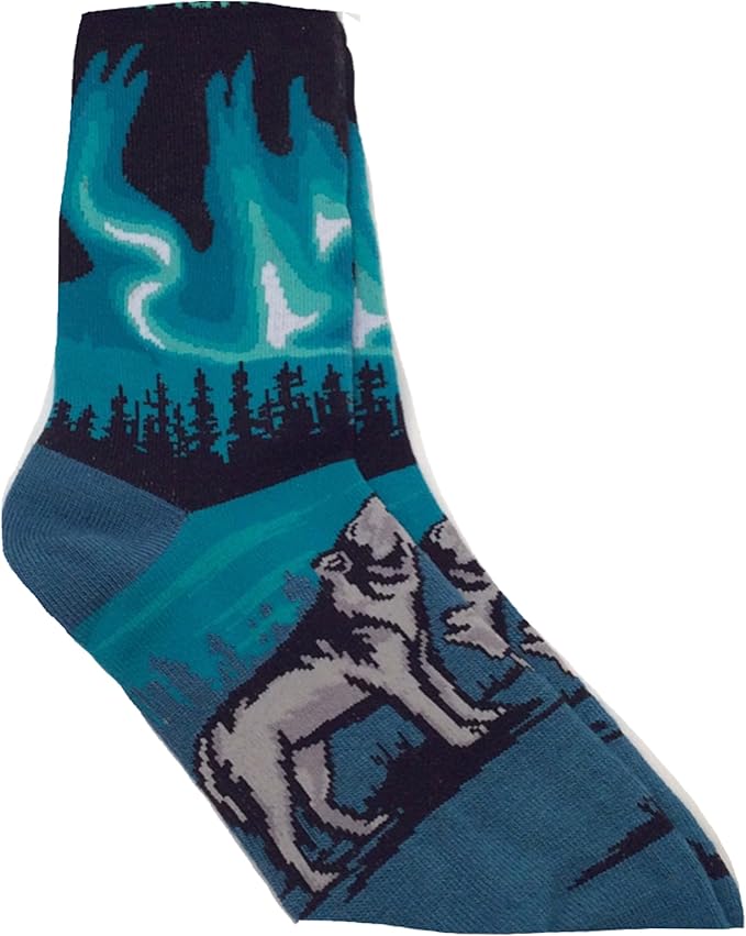 Alaska Novelty Socks Northern Lights Wolf Ladies 811 Clothing