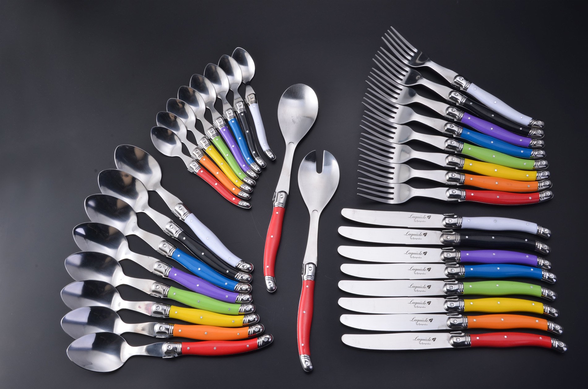 Flying Colors Laguiole Stainless Steel Flatware Set. Multicolor Handles
