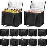 VZZNN Set of 10 XL-Large Insulated Reusable Grocery Bags with Zipper and Handles, Foldable Washable Heavy Duty Cooler Totes for Hot or Cold Food Delivery, Groceries, Catering, Travel, and Shopping